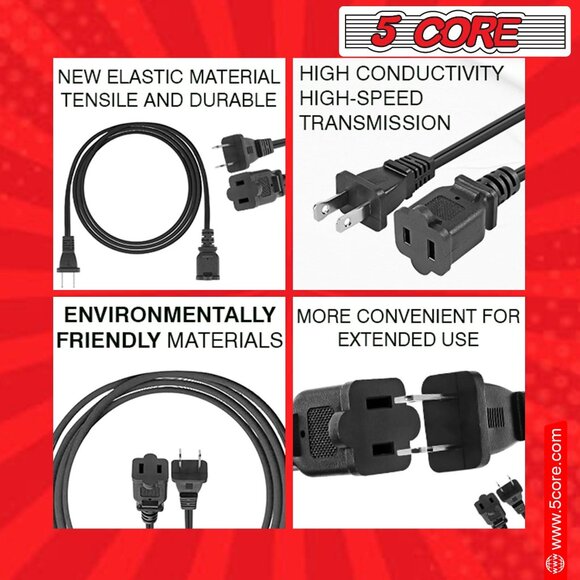 5Core AC Power Cord 10Ft US Polarized Male to Female 2 Prong Extension Cords - Picture 9 of 11